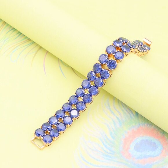 "Double Row Blue Stone Rose Gold Bracelet with Bold Glam Look, XPBL0823 - Picture 3 of 12